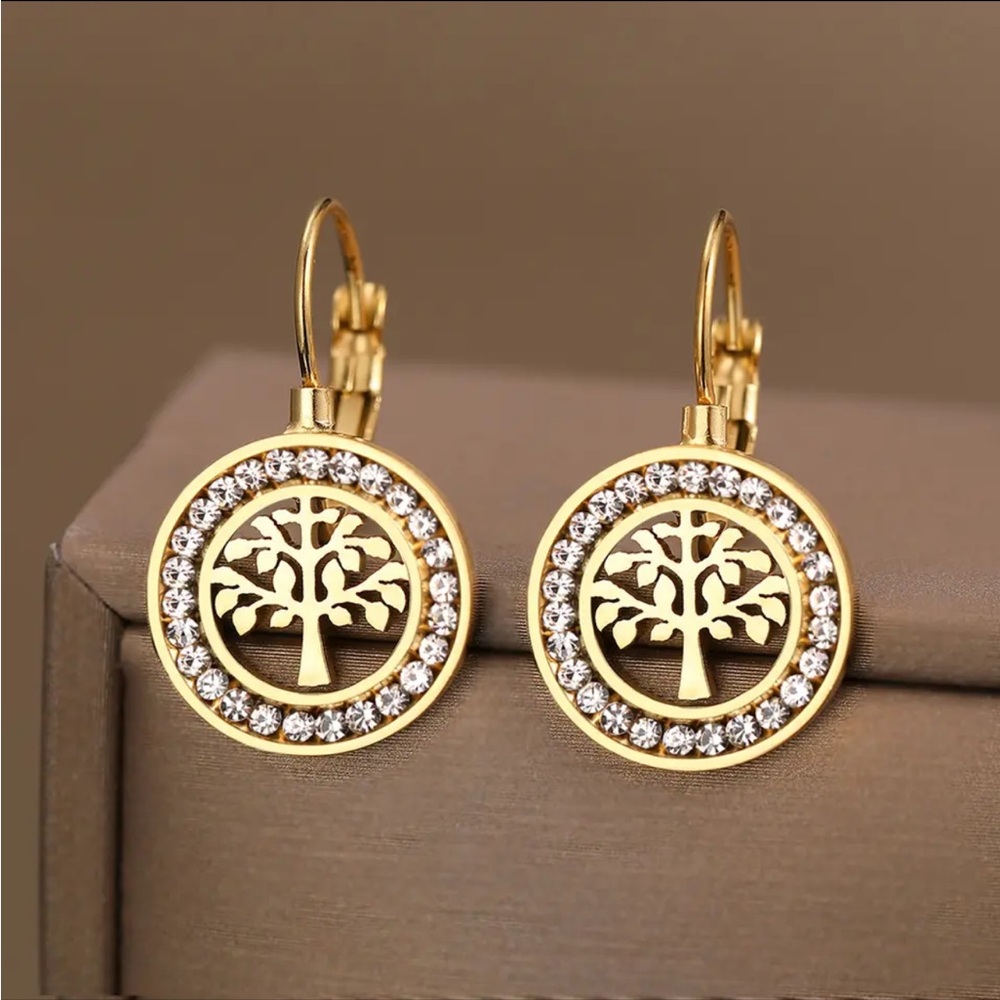 Gold Filled Cubic Zirconia Tree Earrings - Picture 1 of 1